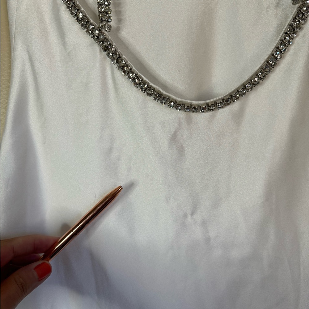 Show Me Your MuMu White Satin Mini Dress with Rhinestone Straps - Picture 7 of 10